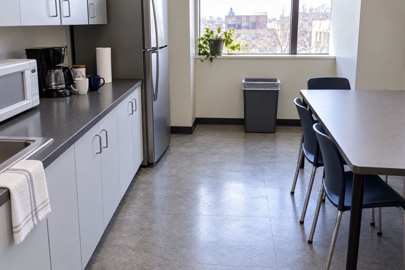 The same break room after cleaning